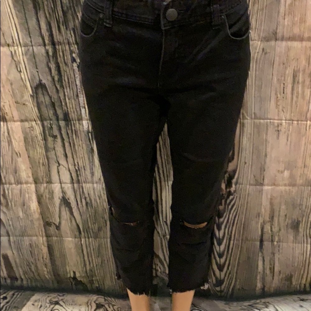 ❤️✨2XHP✨NWT FREE PEOPLE BLACK DESTROYED CROP JEAN - Picture 4 of 10